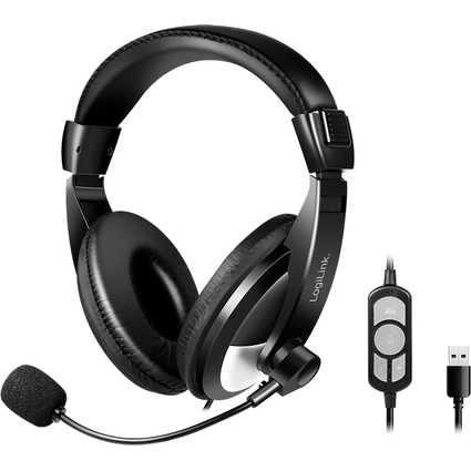 LogiLink Stereo-Headset mit Steuerung , 1x USB-A, schwarz