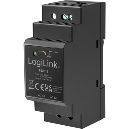 LogiLink Hutschienen-Netzteil, 36 Watt, 24 Volt, schwarz