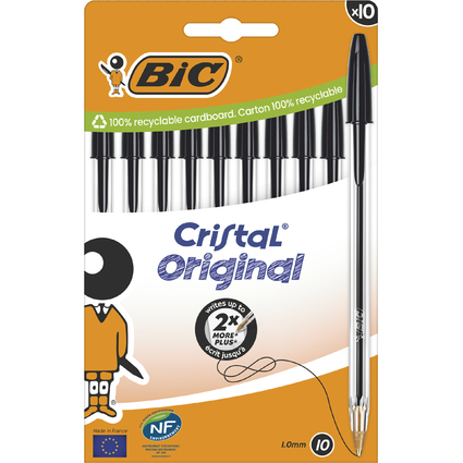 BIC Kugelschreiber Cristal Original, schwarz, 10er Kartonbox