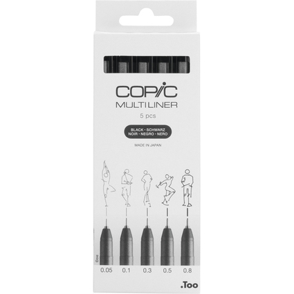 COPIC Fineliner MULTILINER, schwarz, 5er Set