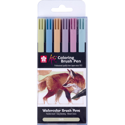 SAKURA Pinselstift Koi Colouring Brush Pen "Earth", 6er Set