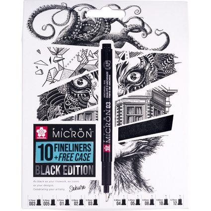 SAKURA Fineliner Pigma Micron, 10er Set + gratis Etui