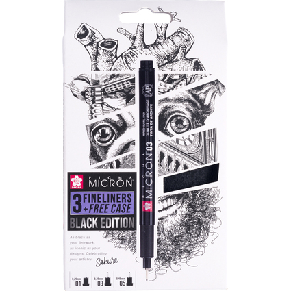 SAKURA Fineliner Pigma Micron, 3er Set + gratis Etui