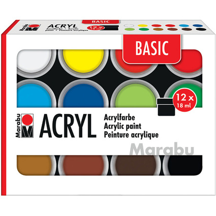 Marabu Acrylfarben-Set BASIC, 12 x 18 ml