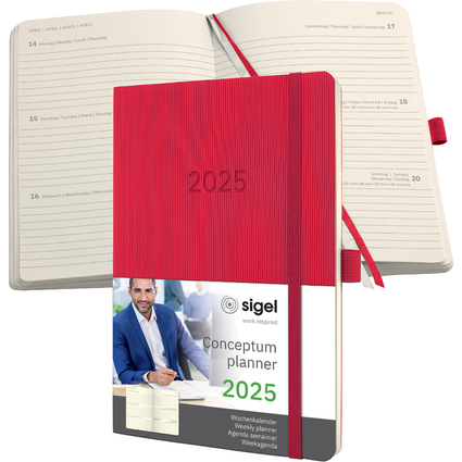 sigel Buchkalender Conceptum 2025, ca. DIN A5, rot