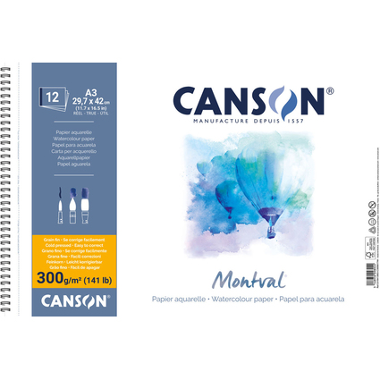 CANSON Aquarellblock "Montval", DIN A3, 300 g/qm