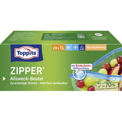 TOPPITS Allzweckbeutel mit Zipper, 28 x 1 Liter, transparent