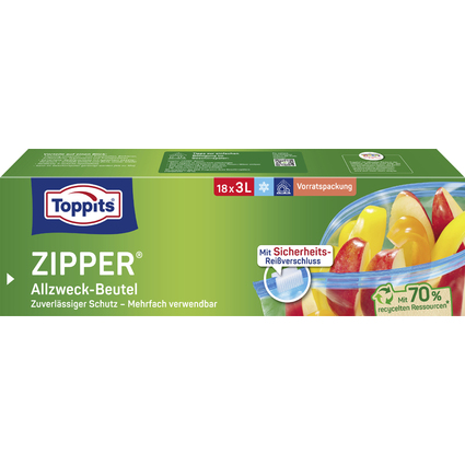 TOPPITS Allzweckbeutel mit Zipper, 18 x 3 Liter, transparent