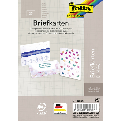 folia Briefkarte, 190 g/qm, DIN A6, wei