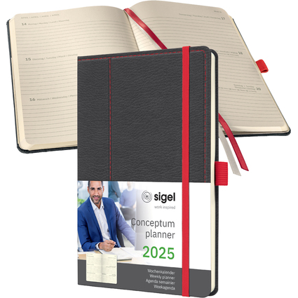 sigel Buchkalender Conceptum 2025 Design Casual, grau/rot