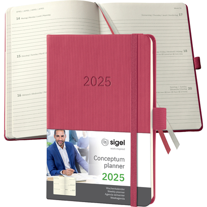 sigel Taschenkalender Conceptum 2025, ca. DIN A6, marsala