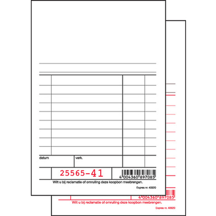 Expres Kassablok wit, met carbon, 100 x 158 mm, 2 x 50 vet