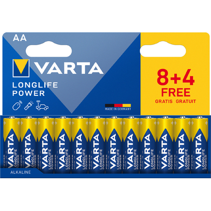 VARTA Alkaline Batterie "LONGLIFE POWER", Mignon AA, 8+4