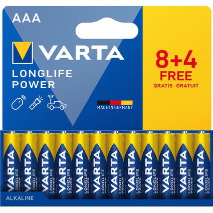 VARTA Alkaline Batterie "LONGLIFE POWER", Micro AAA, 8+4