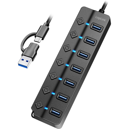 LogiLink USB 3.2 Hub, 7 Port, mit Ein-/Ausschalter, schwarz