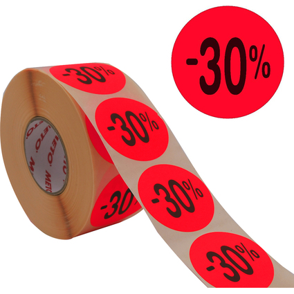 METO Promo-Etiketten "-30%", rund, rot fluor