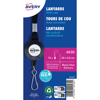 AVERY Textilband/Lanyard mit Aufrollmechanismus, schwarz