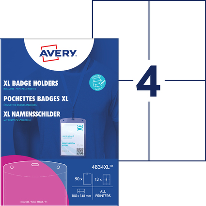 AVERY Namensschilder-Tasche XL, 105 x 148 mm, transparent